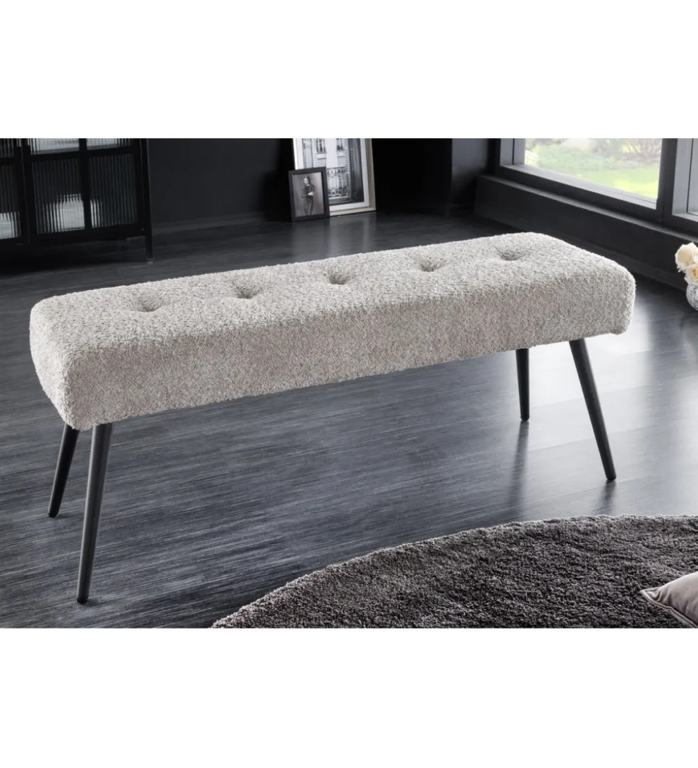Ławka BOUTIQUE 100 cm tkanina bouclé szampański greige