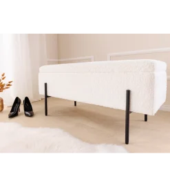 Ławka LOFT z szafką 100 cm bouclé biała