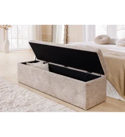 Ławka RAISA Extravagancia 140 cm z pojemnikiem Bouclé Szampański Greige