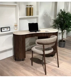 Biurko BRIX DEXTER 136 cm drewno mango brązowe kamień bottecino