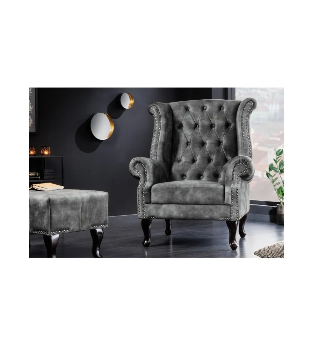 Fotel BRIGIDA Chesterfield szary