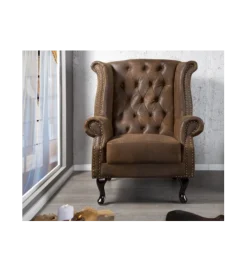 Fotel Chesterfield antyczny brąz