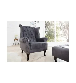 Fotel Chesterfield antyczny szary