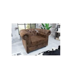Fotel Chesterfield 110 cm antyczny brąz