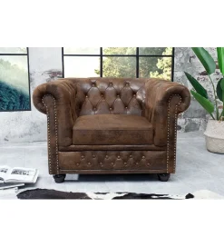 Fotel Chesterfield 110 cm antyczny brąz