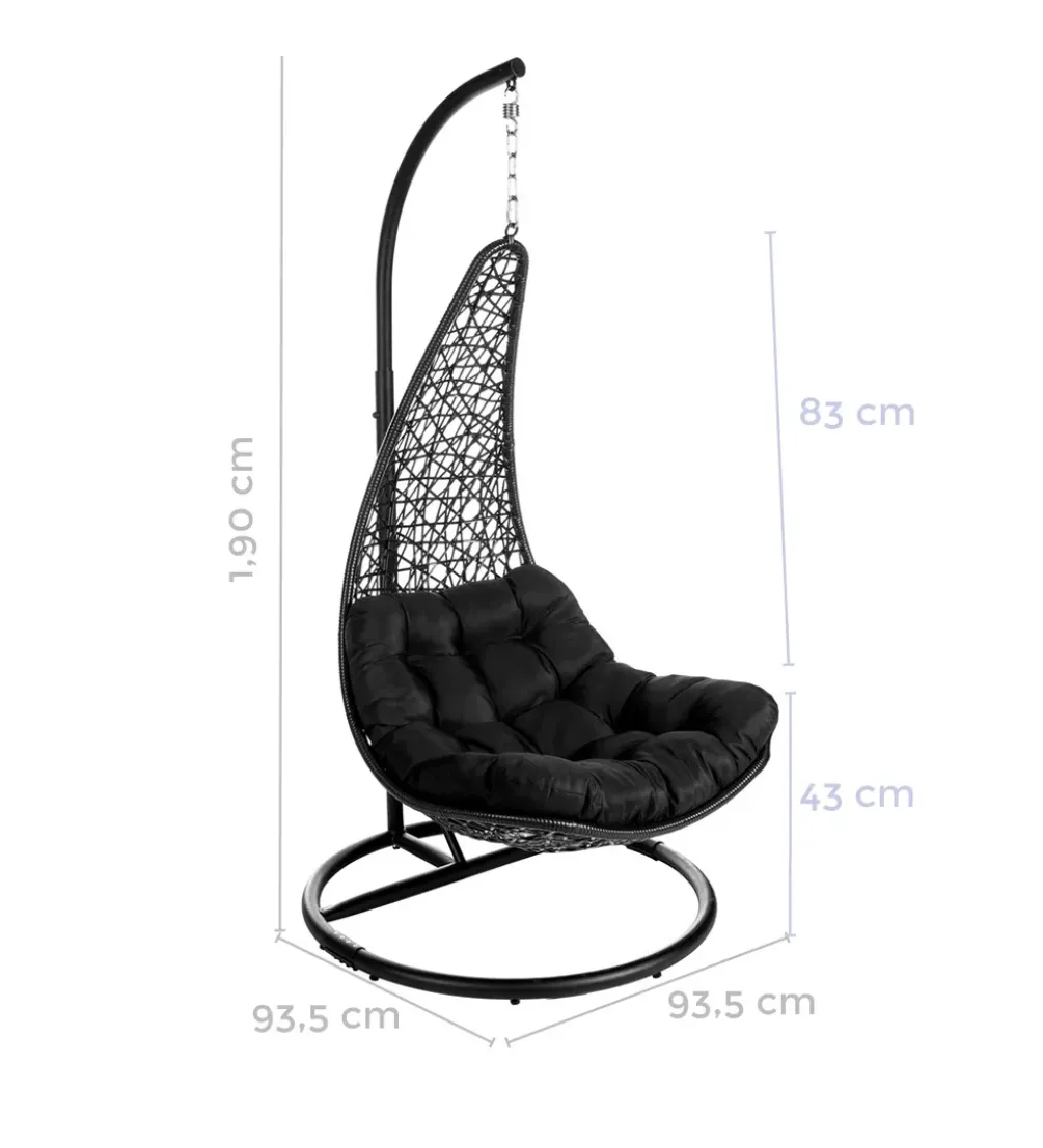 Fotel wiszący POLE DIDO 192 cm rattan czarny
