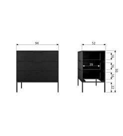 Komoda ADAM 94 cm drewno sosny czarna