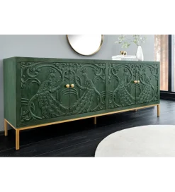 Komoda 3D PEACOCK 175 cm drewno mango ciemnozielona