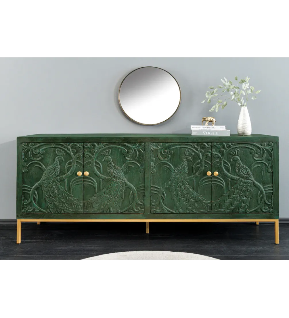 Komoda 3D PEACOCK 175 cm drewno mango ciemnozielona