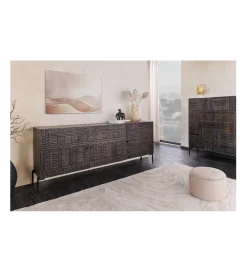 Komoda 3D TRIBAL 180 cm drewno mango ciemny brąz