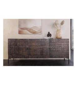 Komoda 3D TRIBAL 180 cm drewno mango ciemny brąz