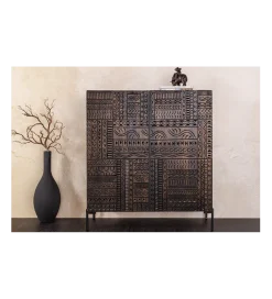 Komoda 3D TRIBAL 120 cm drewno mango ciemny brąz