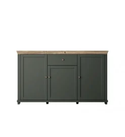 Komoda EVORA 160 cm zielona z dodatkiem koloru dąb Lefkas