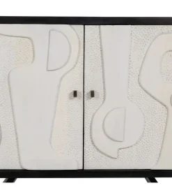 Komoda HALENSA 102 cm drewno mango czarnobiała