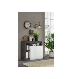 Komoda HAMBURG 108 cm biała z dodatkiem koloru antracytowego