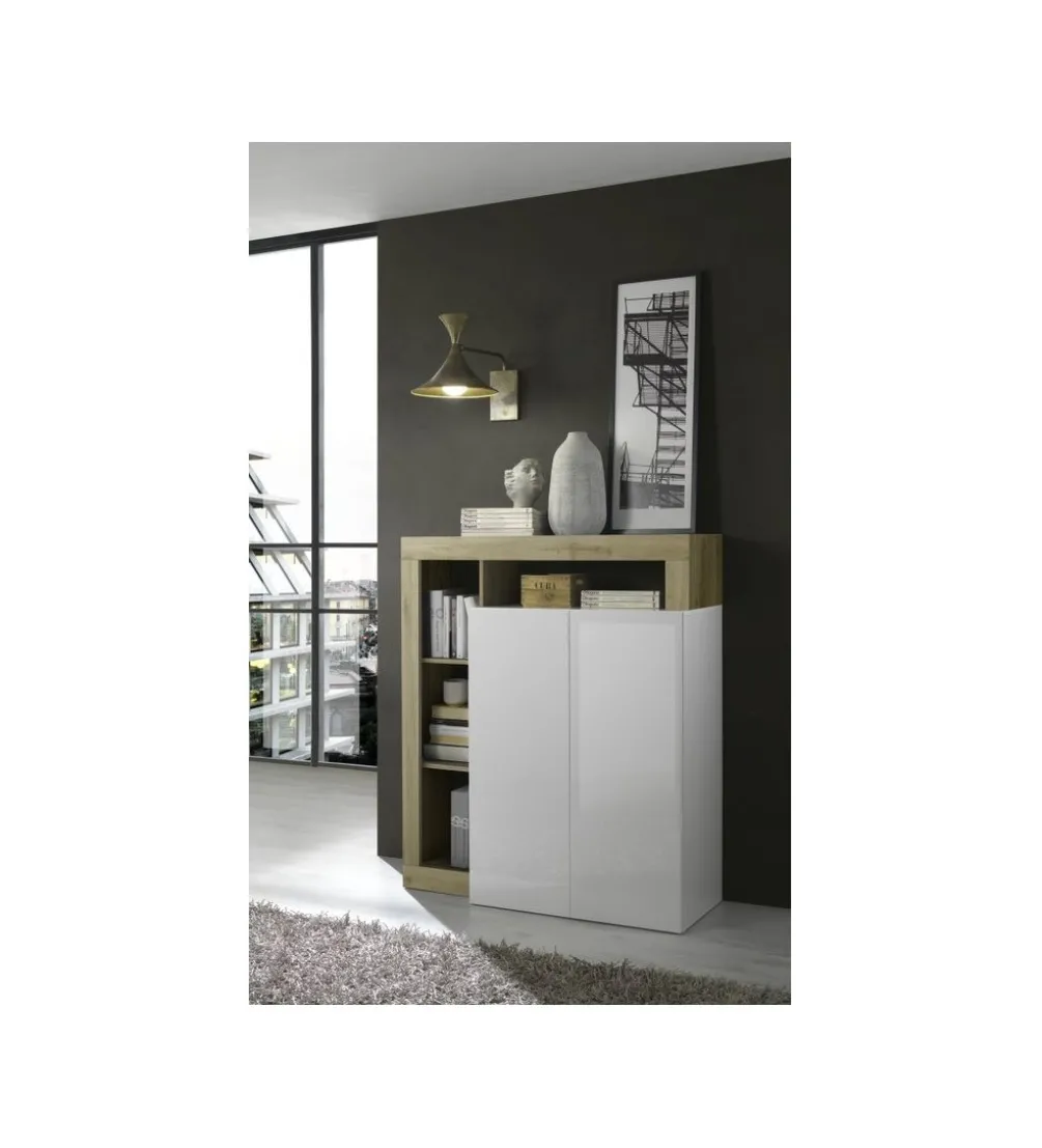 Komoda HAMBURG 146 cm biała z dodatkiem koloru dąb Cadiz
