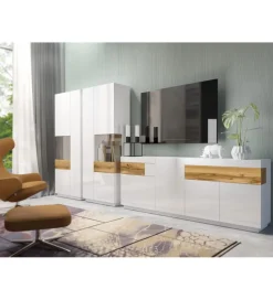 Komoda SILKE 219 cm biała z dodatkiem koloru Dąb Wotan
