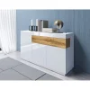 Komoda SILKE 150 cm biała z dodatkiem koloru dąb Wotan