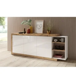 Komoda SINTRA 220 cm biała z dodatkiem koloru Dąb Samdal