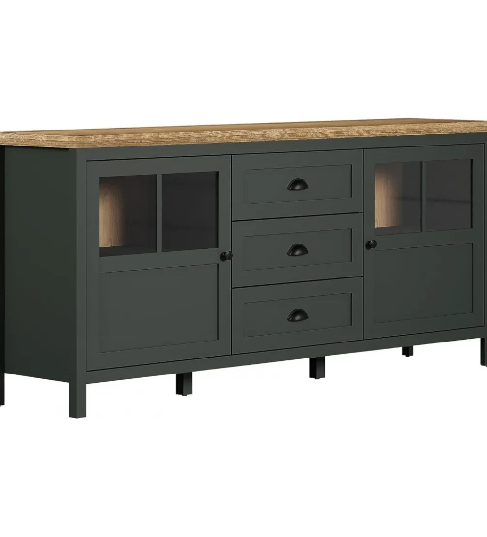 Komoda STANTON 184 cm w optyce dębu Evoke Ciemnozielony