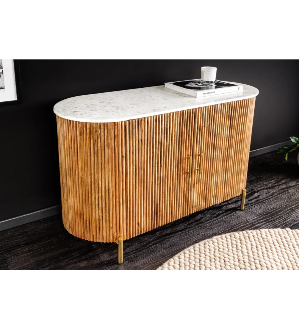 Komoda TRES CHIC 105 cm drewno mango biały marmur naturalna