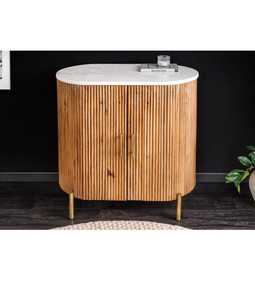 Komoda TRES CHIC 70 cm drewno mango biały marmur blat