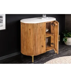 Komoda TRES CHIC 70 cm drewno mango biały marmur blat