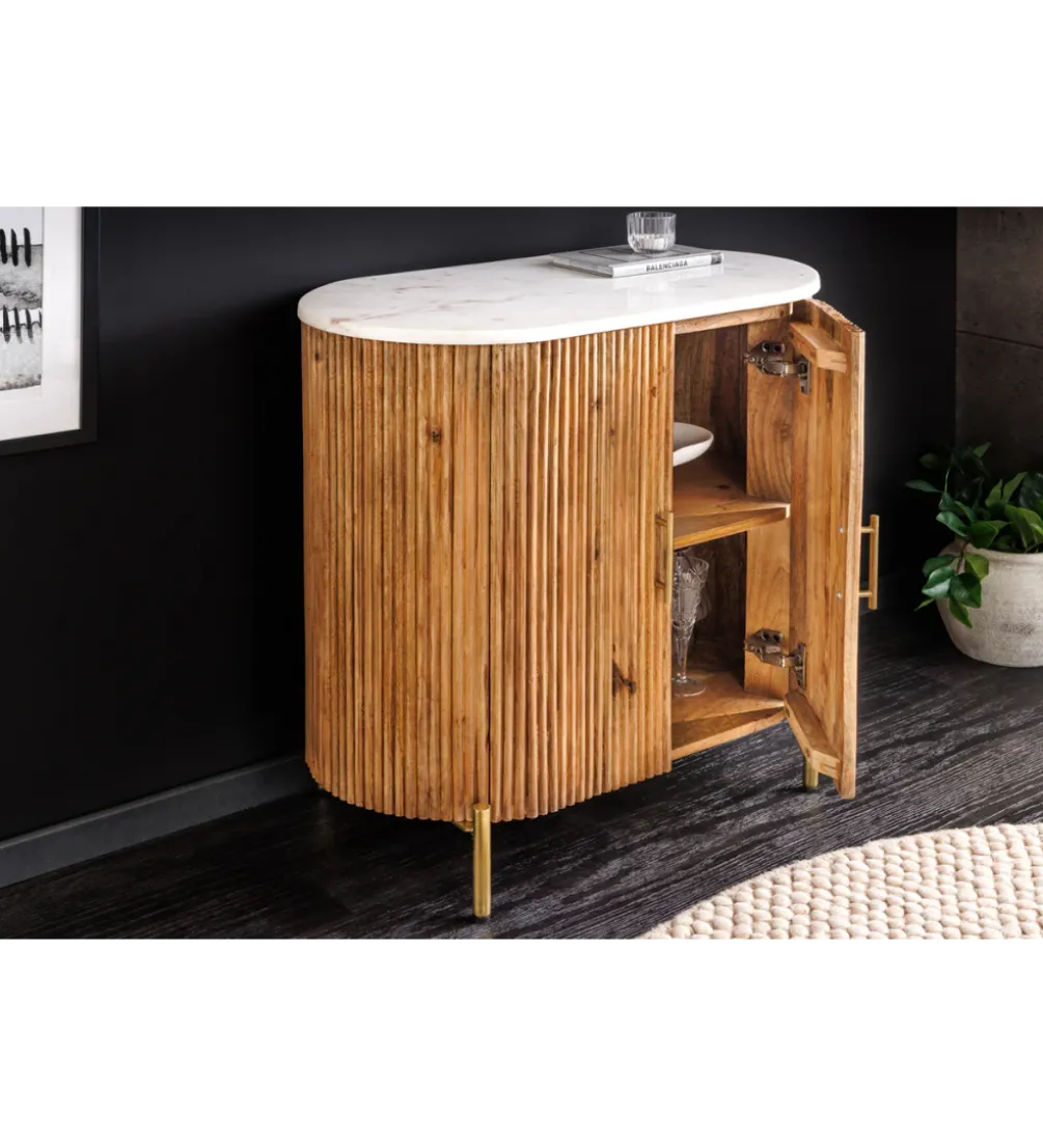 Komoda TRES CHIC 70 cm drewno mango biały marmur blat