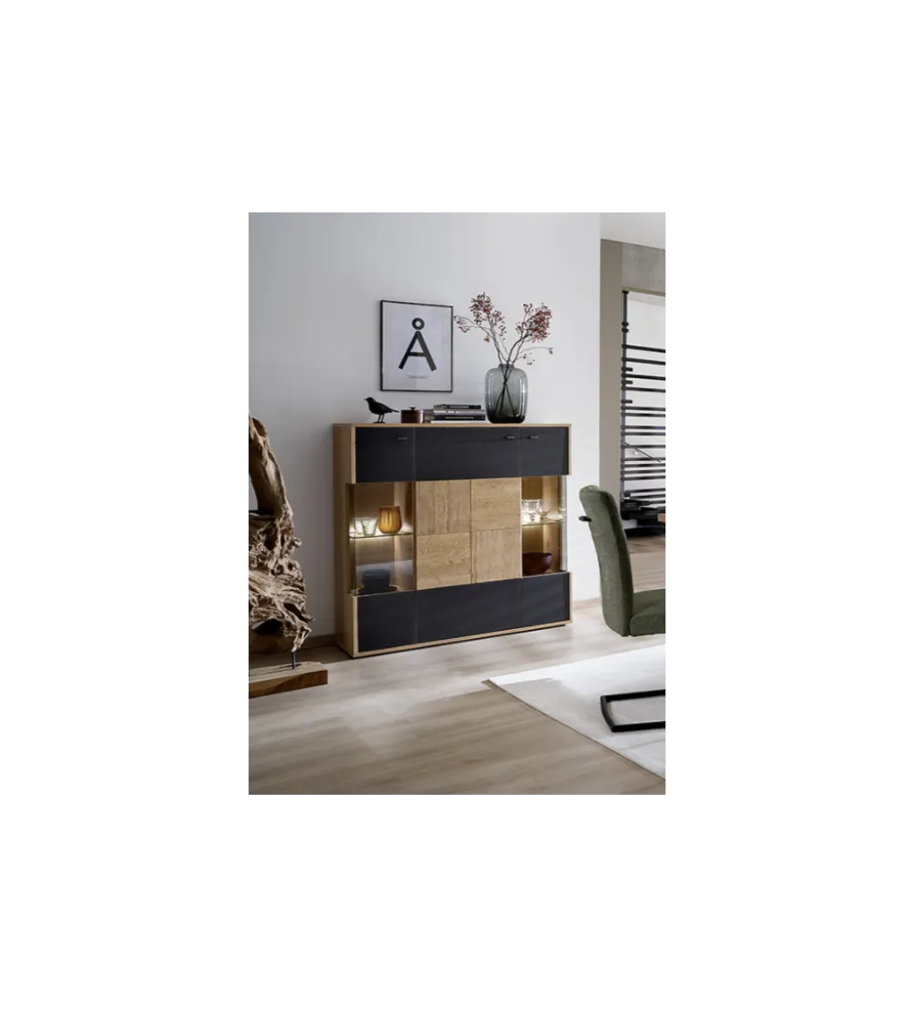 Komoda VALENCIA 124 cm antracytowo naturalna