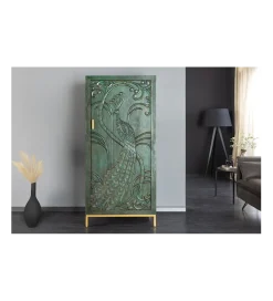 Komoda wysoka 3D PEACOCK 170 cm drewno mango antyczna zieleń