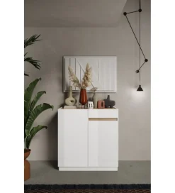 Komoda wysoka FANTASY 105 cm biała z dodatkiem dąb Cadiz