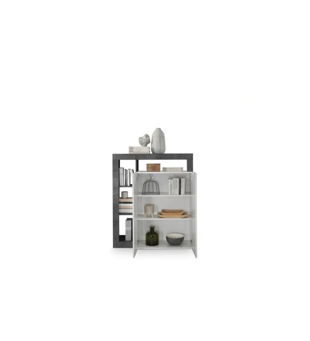 Komoda wysoka HAMBURG 127 cm Biała Z Dodatkiem Koloru antracytowego