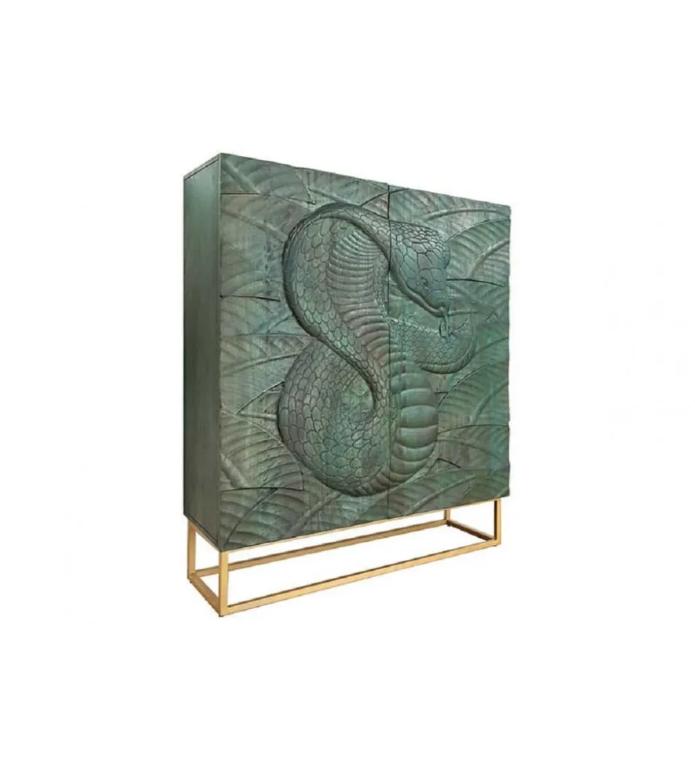 Komoda wysoka HYDRUS Snake 100 cm drewno mango turkusowa Ciemna