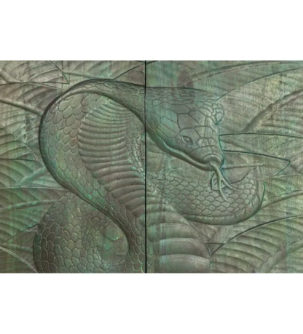 Komoda wysoka HYDRUS Snake 100 cm drewno mango turkusowa Ciemna