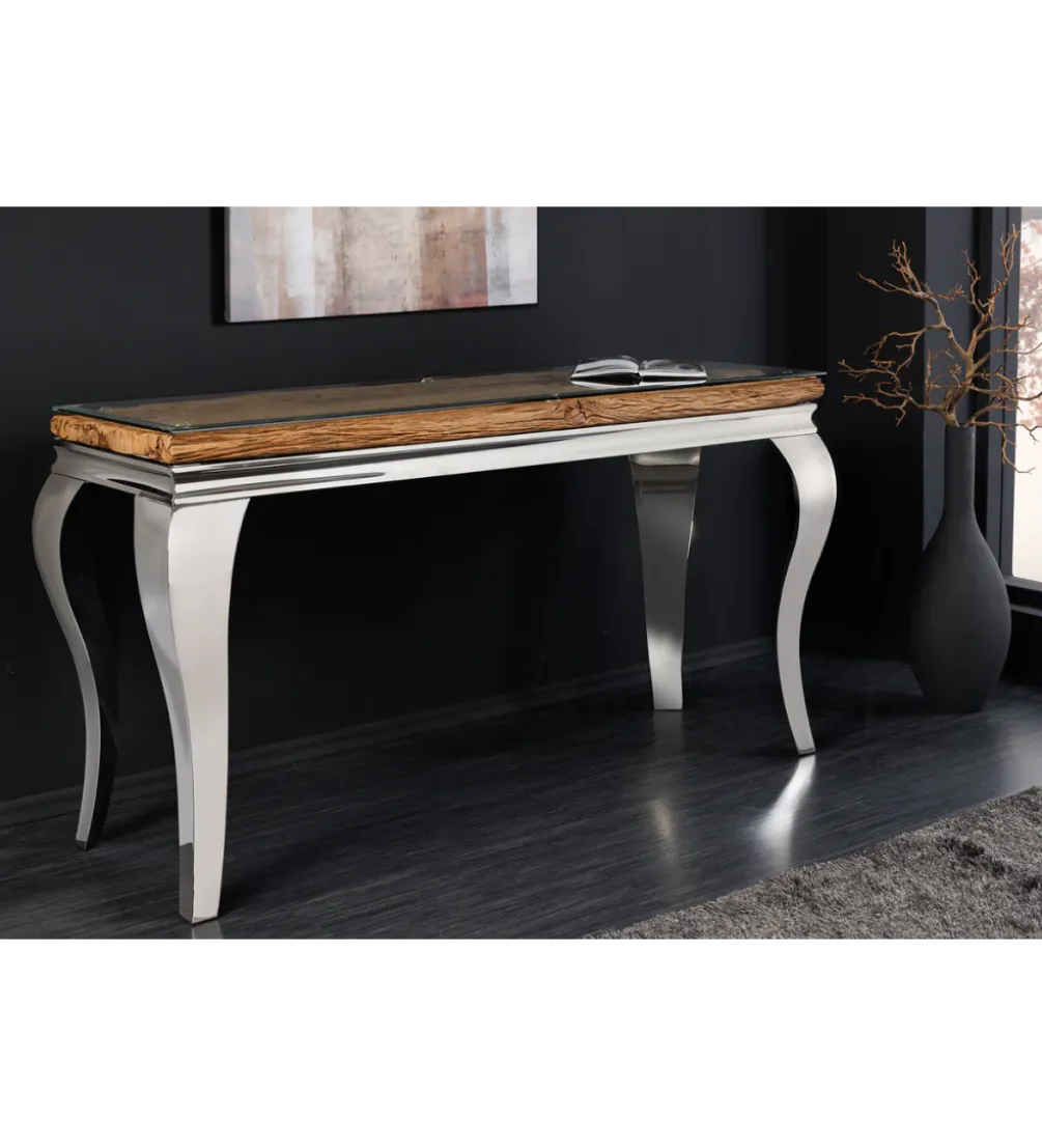 Konsola MODERN BAROCK BARRACUDA 140 cm chromowany szklany blat BEZ blatu tekowego