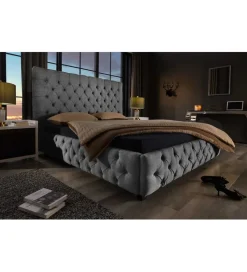 Łóżko tapicerowane PARIS CHESTERFIELD 180 cm x 200 cm Szare lniane