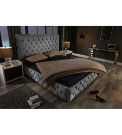 Łóżko tapicerowane PARIS CHESTERFIELD 180 cm x 200 cm Szare lniane