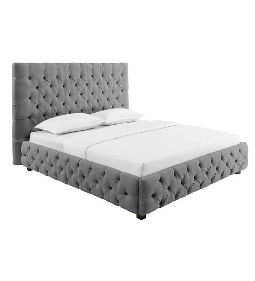 Łóżko tapicerowane PARIS CHESTERFIELD 180 cm x 200 cm Szare lniane