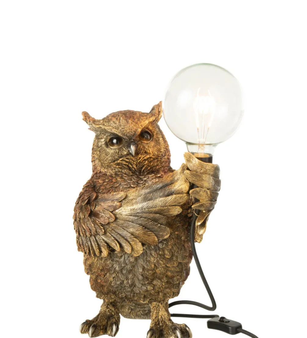 Lampa stołowa OWL 37 cm antyczny złoto