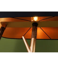 Lampa stojąca WARDROBE 150 cm naturalny z abażurem czarno-złotym