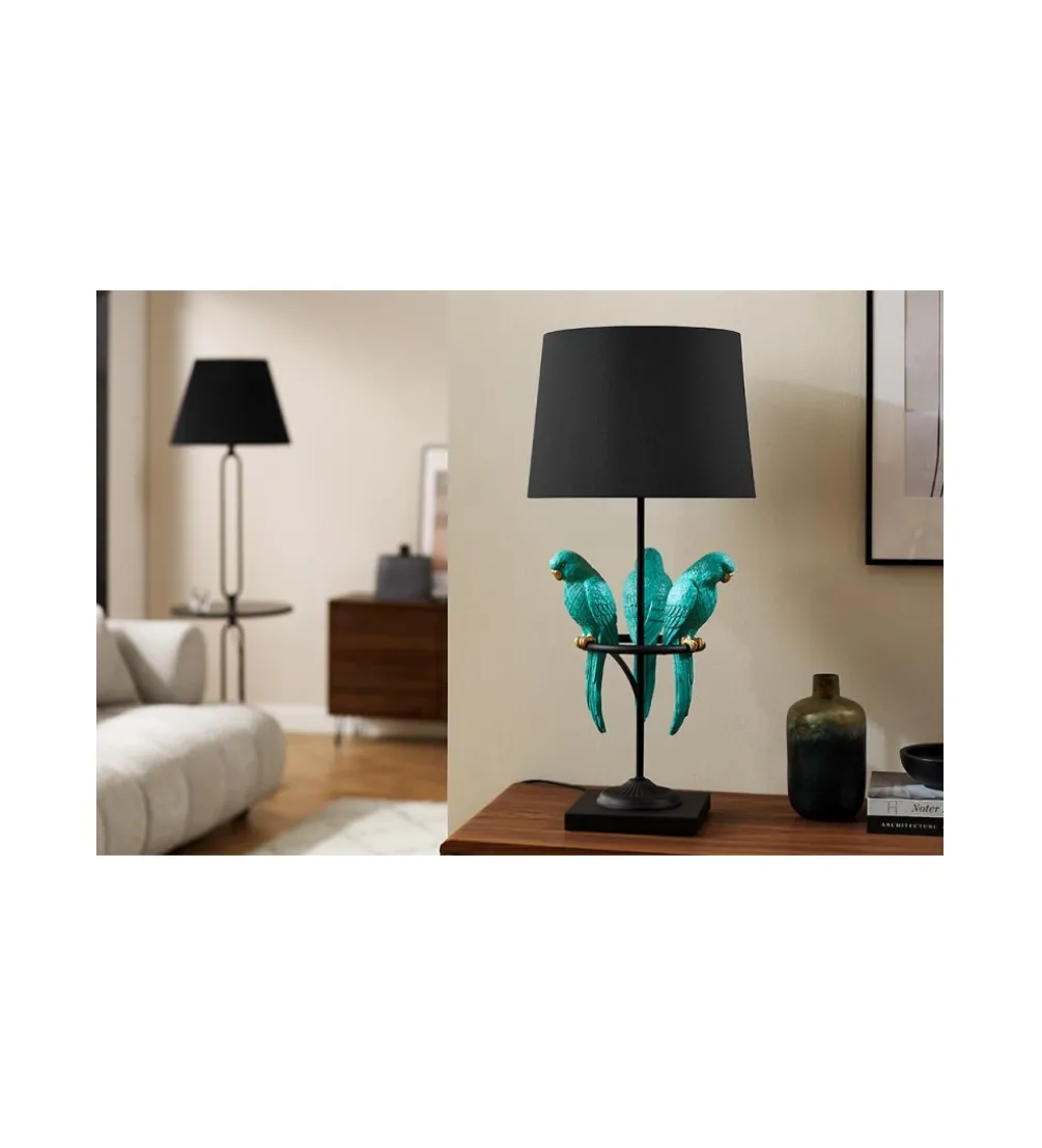 Lampa stołowa Papuga 35 cm czarno turkusowa