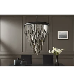 Lampa wisząca CRYSTAL 50 cm czarne szkło pryzmaty szare