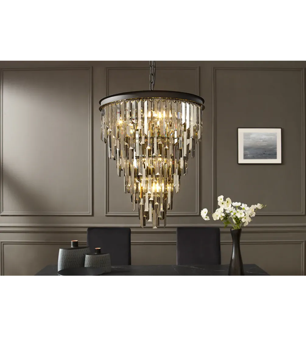 Lampa wisząca CRYSTAL 50 cm czarne szkło pryzmaty szare