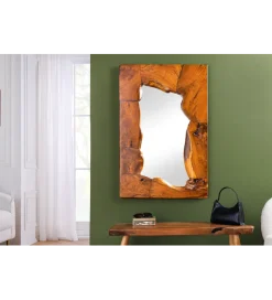Lustro ścienne MOZAIKA 90 cm drewno tekowe