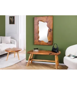 Lustro ścienne MOZAIKA 90 cm drewno tekowe