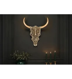 Ozdoba ścienna EXOTIC BULL 57 cm drewno mango złoto