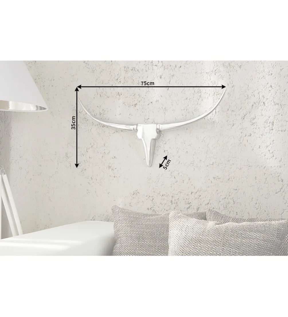 Ozdoba ścienna rogi Bull 75 cm srebrne