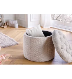 Pufa MODERN BAROCK STORAGE 50 cm bouclé kolor szampański