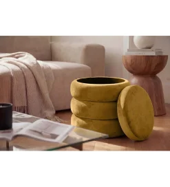 Pufa VOGUE 40 cm z schowkiem welwet musztardowa