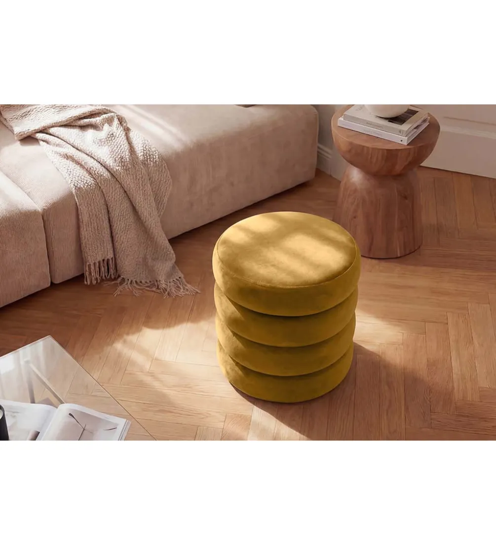 Pufa VOGUE 40 cm z schowkiem welwet musztardowa
